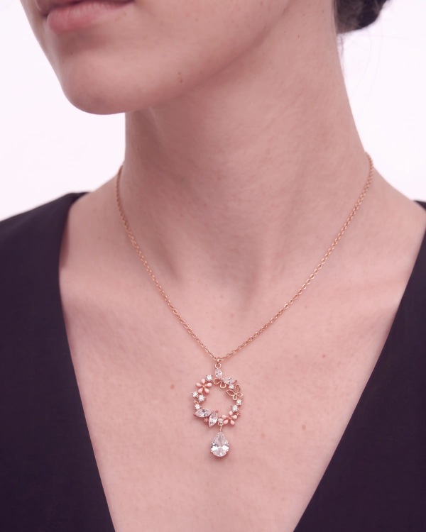 Rose Gold Floral Wreath Pendant Necklace