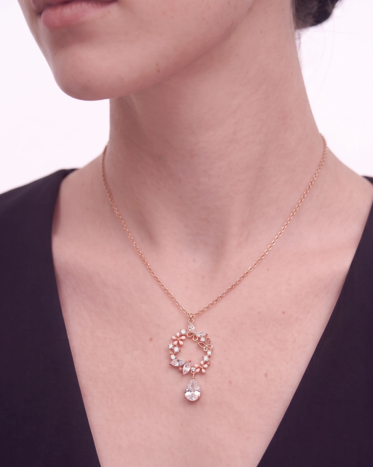 Rose Gold Floral Wreath Pendant Necklace | Silver Pendant | Stylora