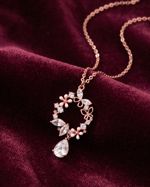 Rose Gold Floral Wreath Pendant Necklace | Silver Pendant | Stylora