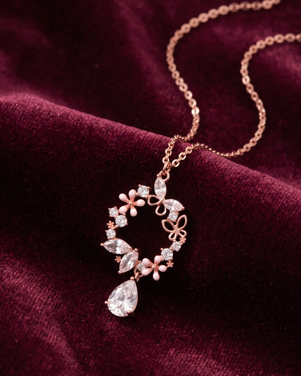 Rose Gold Floral Wreath Pendant Necklace | Silver Pendant | Stylora