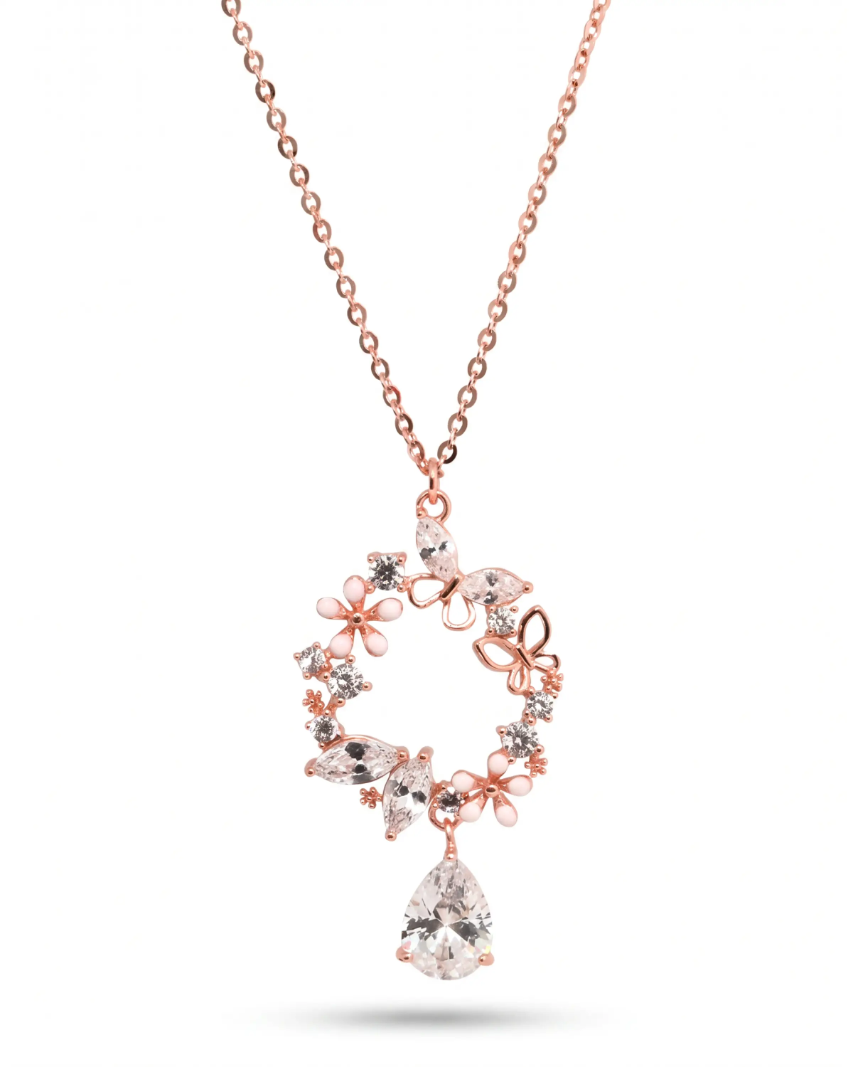 Rose Gold Floral Wreath Pendant Necklace | Silver Pendant | Stylora