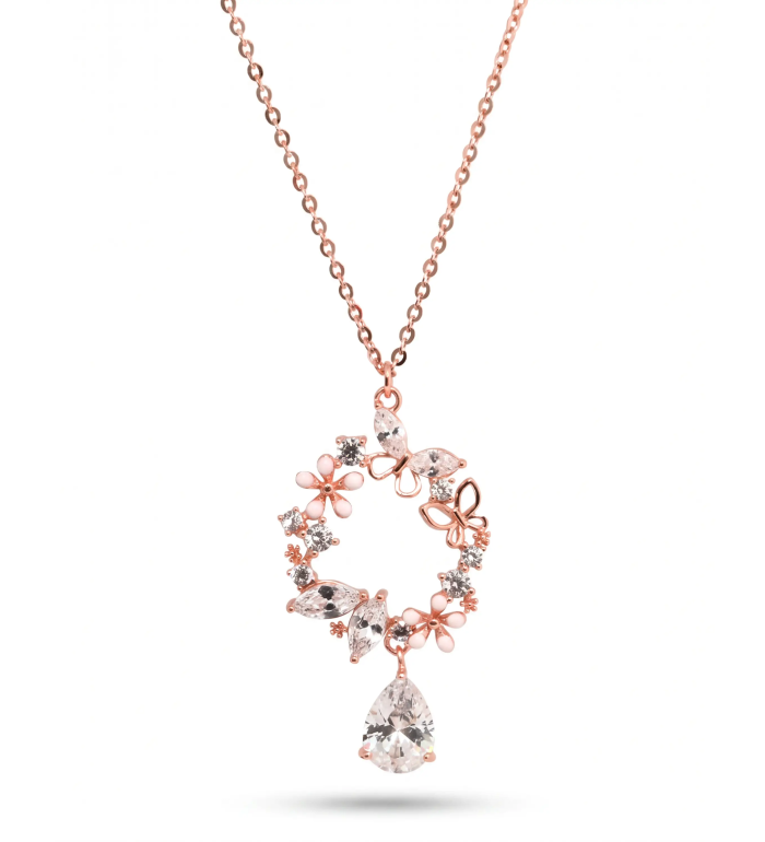 Rose Gold Floral Wreath Pendant Necklace | Silver Pendant | Stylora