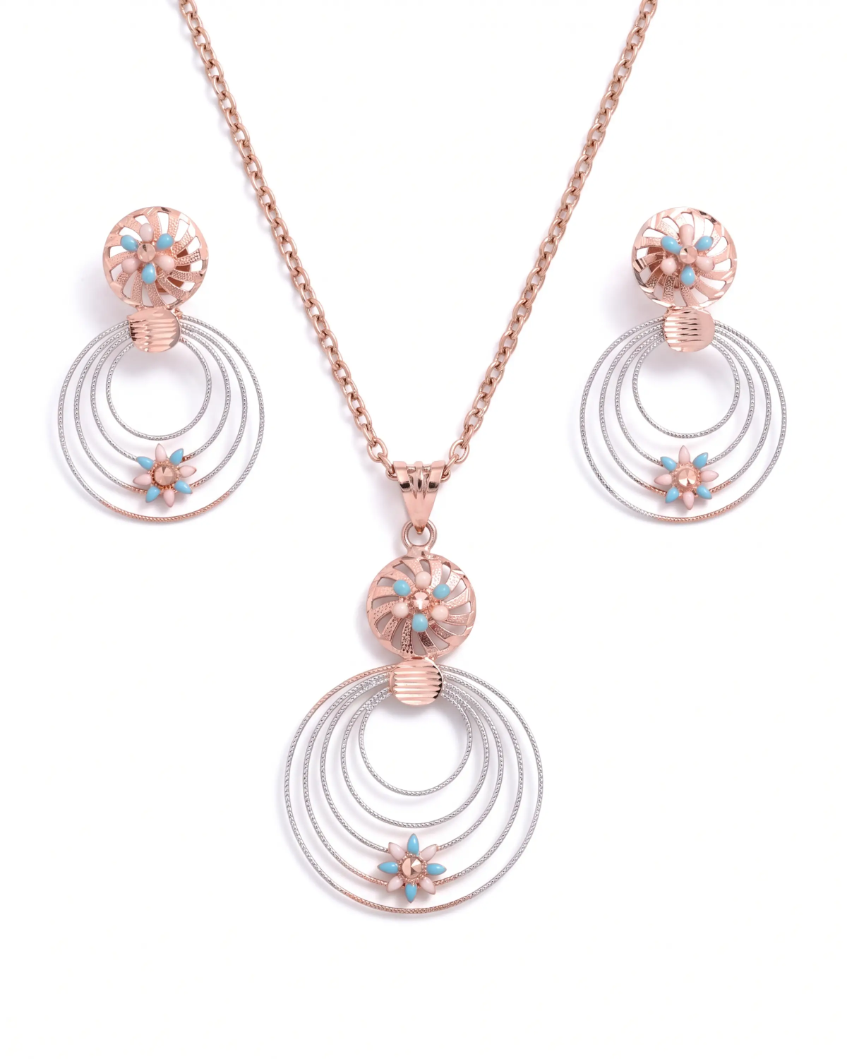 Rose Gold Charming Circles Pendant Set | Stylora