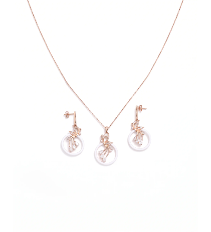 Ceramic Drop Pendant Necklace Set | Silver Pendant Necklace | Stylora