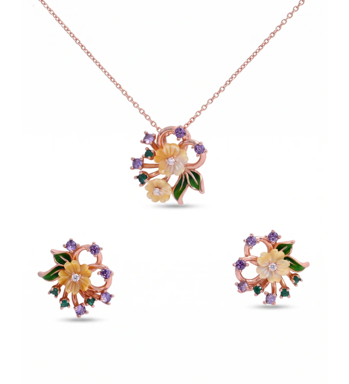 Rose Gold Floral Bouquet Mojito Pendant Set | Stylora
