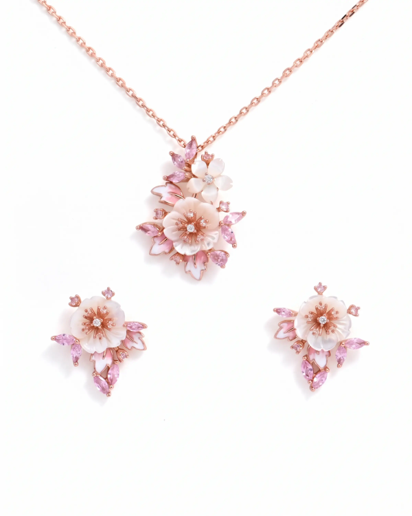 Rose Gold Pink Blossom Mojito Pendant Set | Stylora