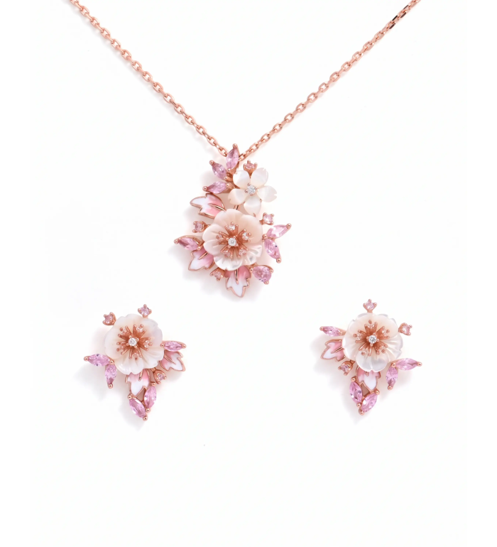 Rose Gold Pink Blossom Mojito Pendant Set | Stylora