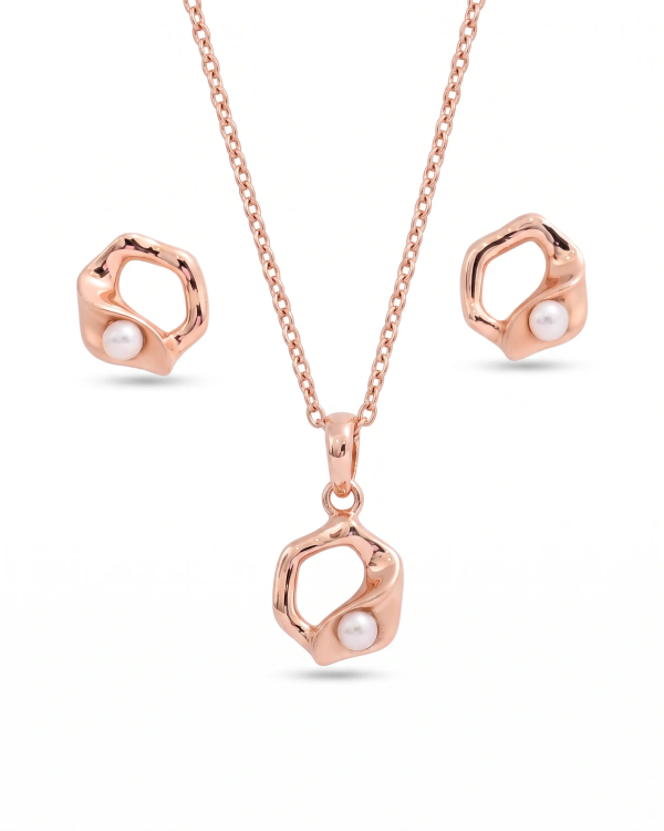 Rose Gold Signature Pearl Nugget Pendant Set