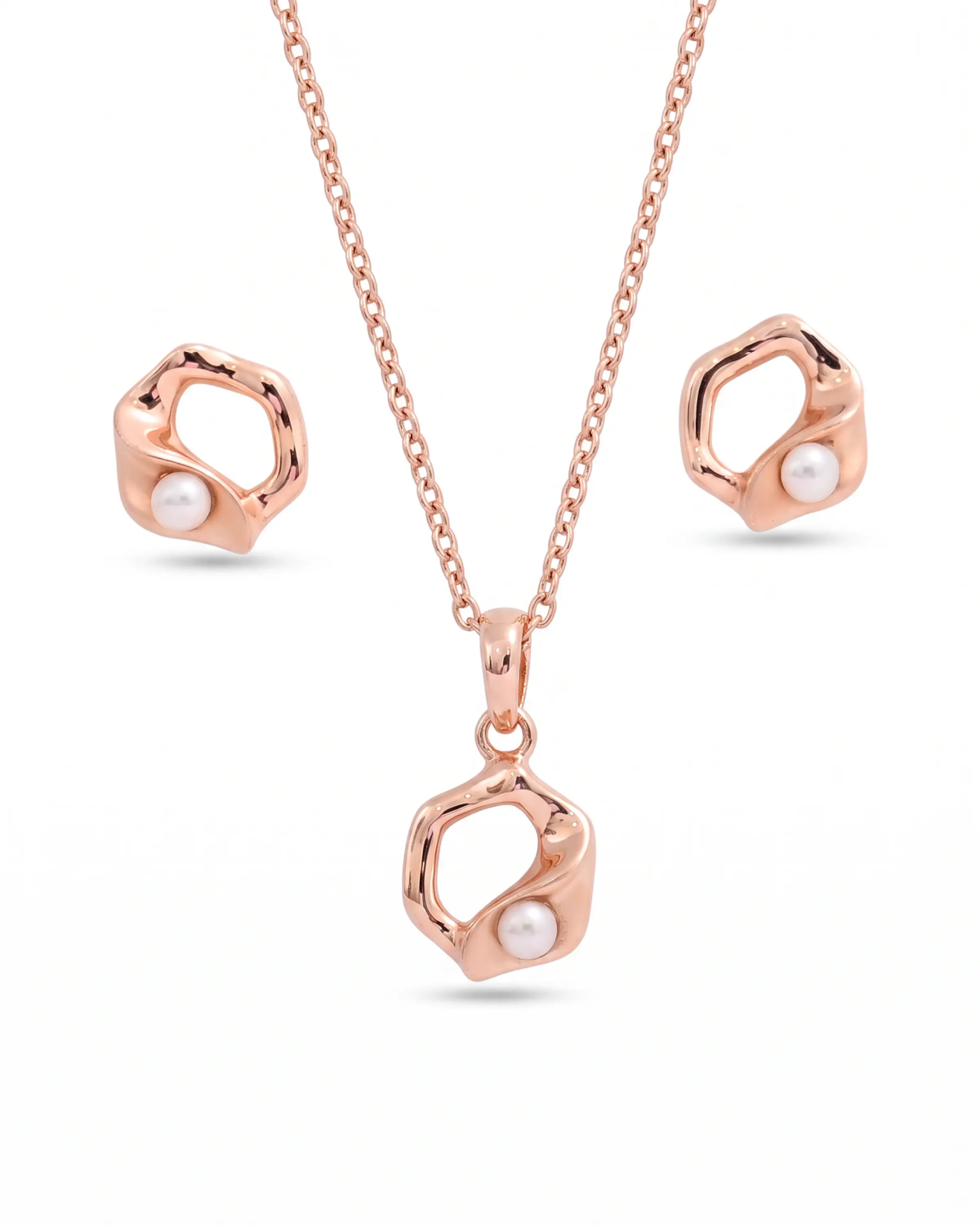 Rose Gold Signature Pearl Nugget Pendant Set