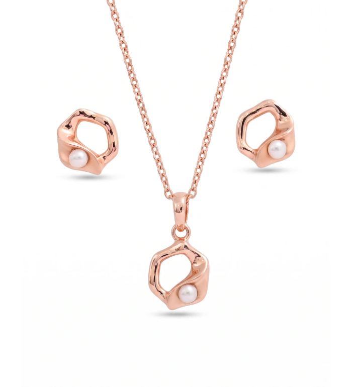 Rose Gold Signature Pearl Nugget Pendant Set