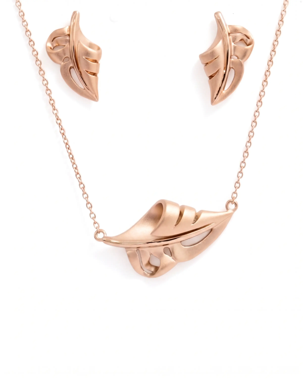 Rose Gold Signature Leaf Pendant Set