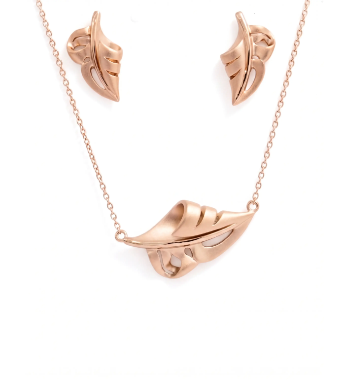 Rose Gold Signature Leaf Pendant Set
