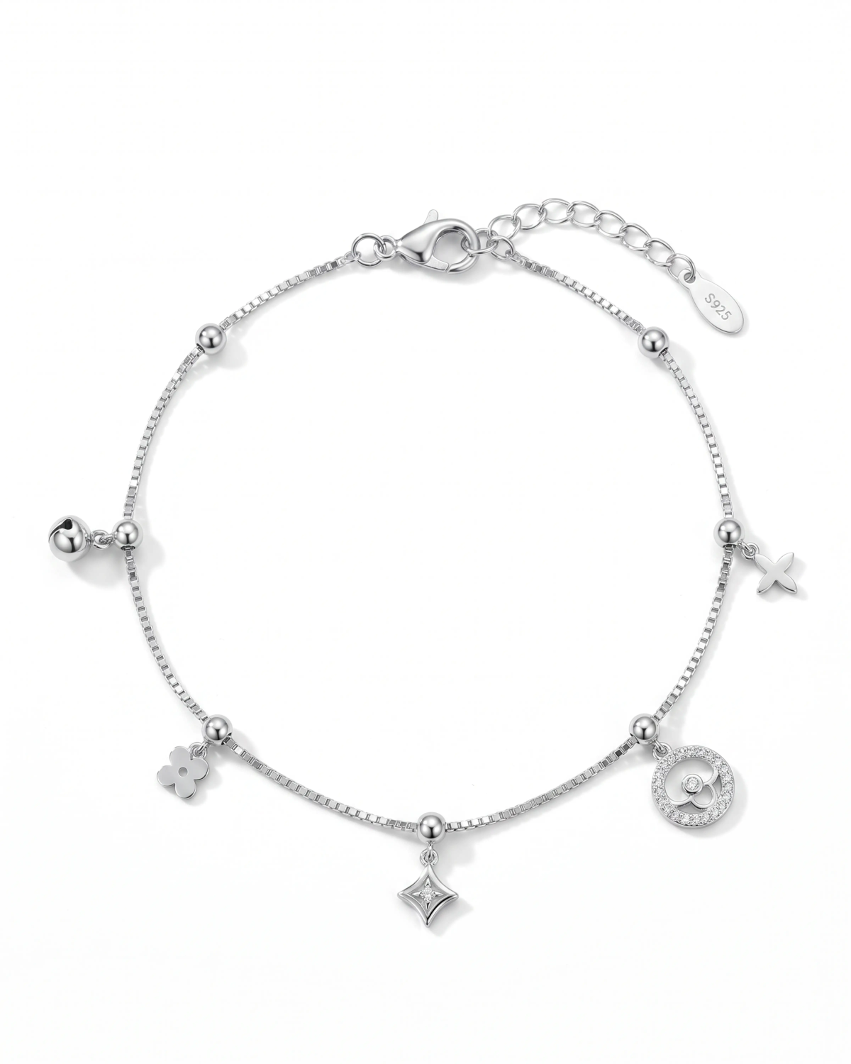 Silver Charm Harmony Anklet | 92.5 Sterling Silver Anklet | Stylora