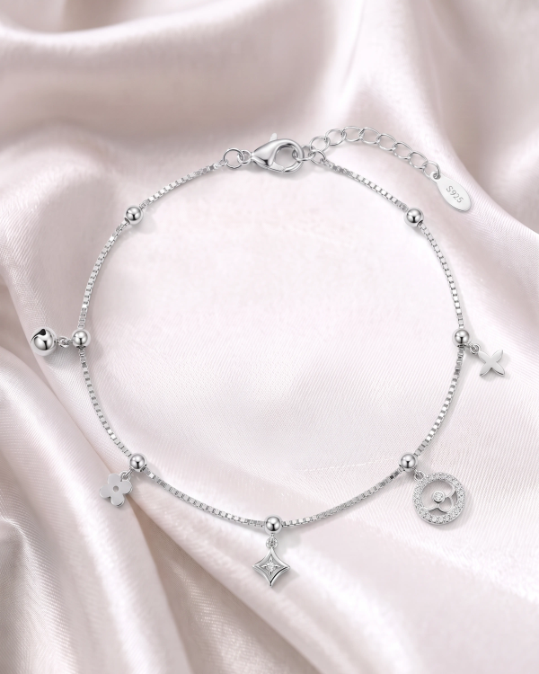 Silver Charm Harmony Anklet | 92.5 Sterling Silver Anklet | Stylora