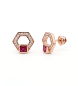 Rose Gold Hexagon Pink Stone Stud Earrings | Silver Earrings | Stylora
