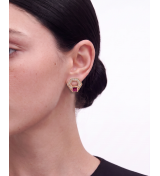 Rose Gold Hexagon Pink Stone Stud Earrings | Silver Earrings | Stylora