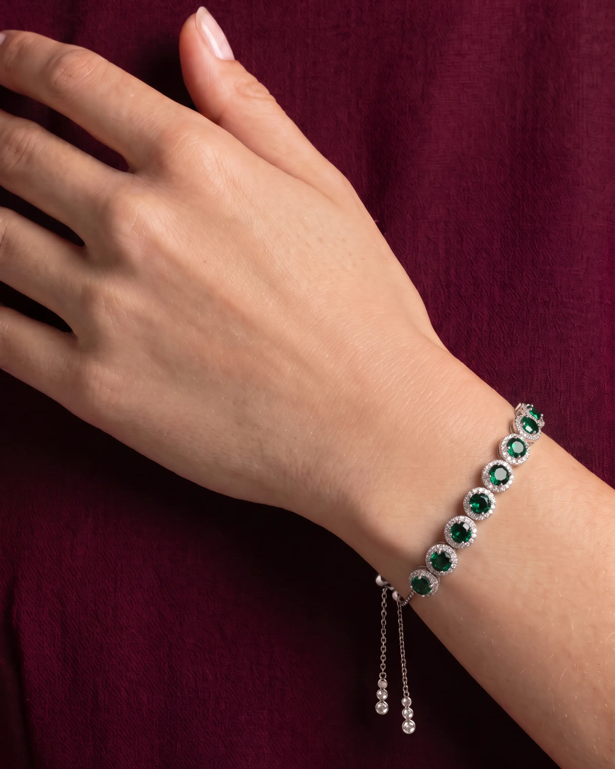 Silver Green Halo Celestia Adjustable Bracelet | Stylora