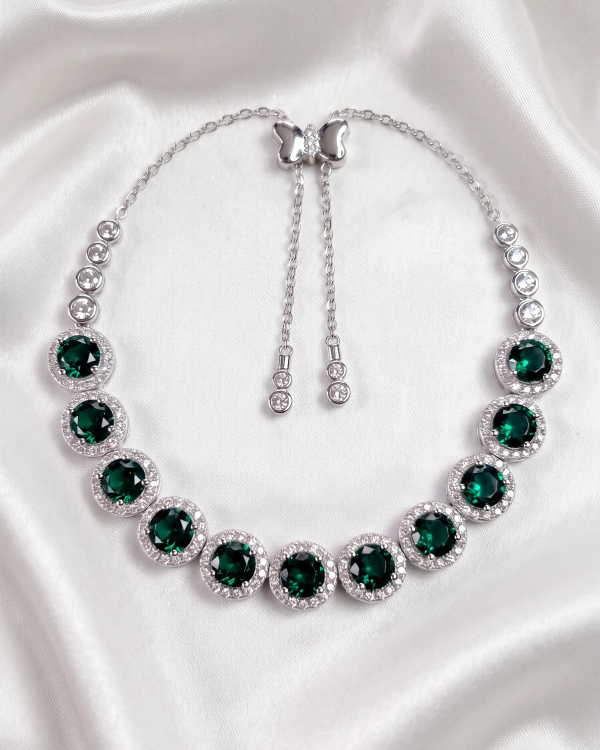 Silver Green Halo Celestia Adjustable Bracelet | Stylora