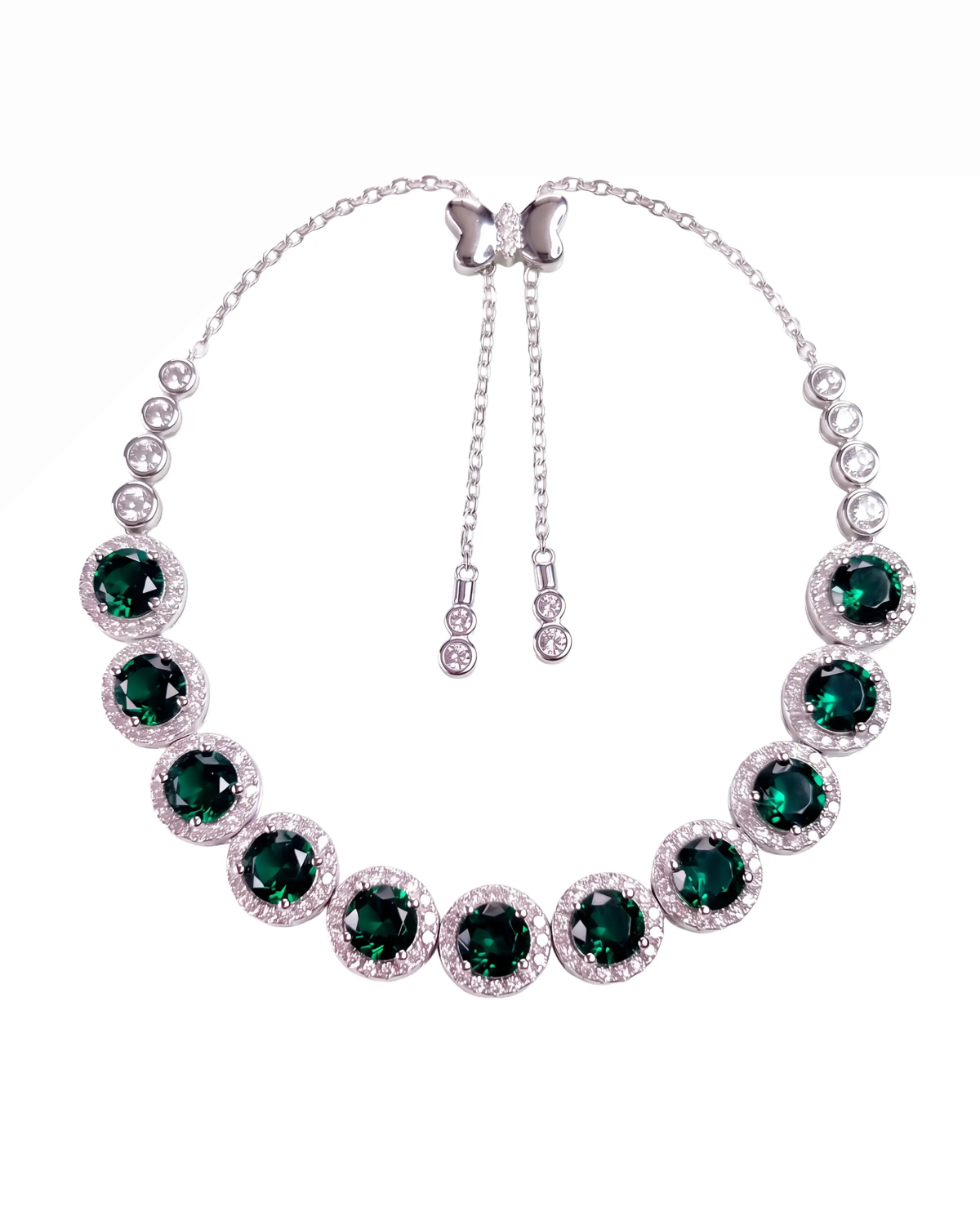 Silver Green Halo Celestia Adjustable Bracelet | Stylora