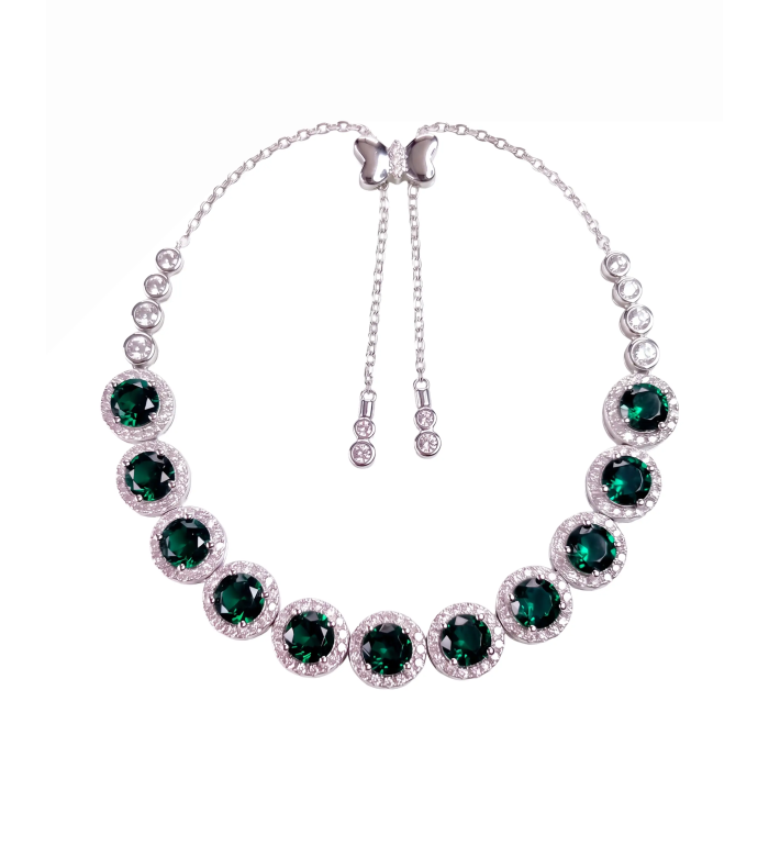 Silver Green Halo Celestia Adjustable Bracelet | Stylora