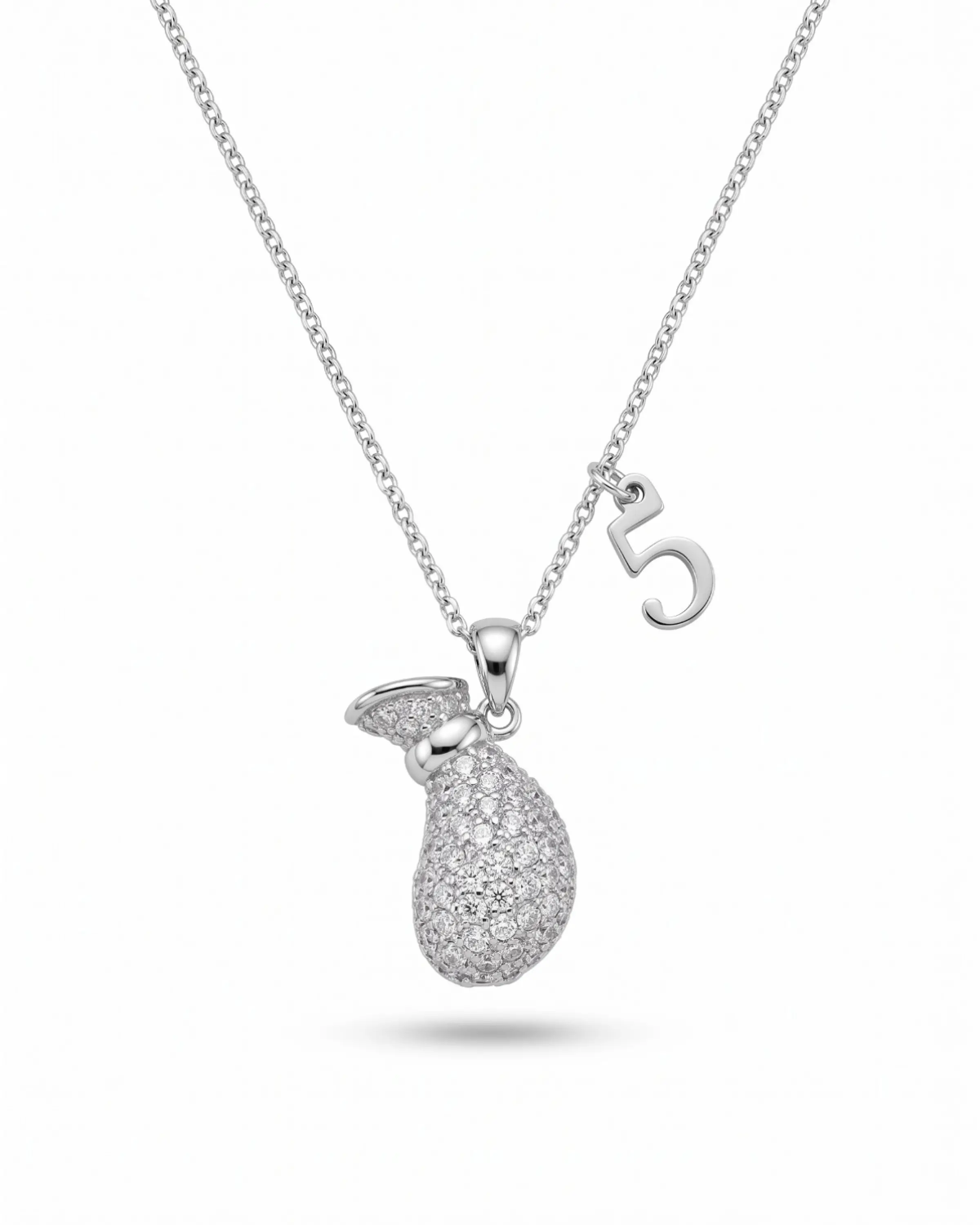Silver Pave Pouch Pendant Necklace