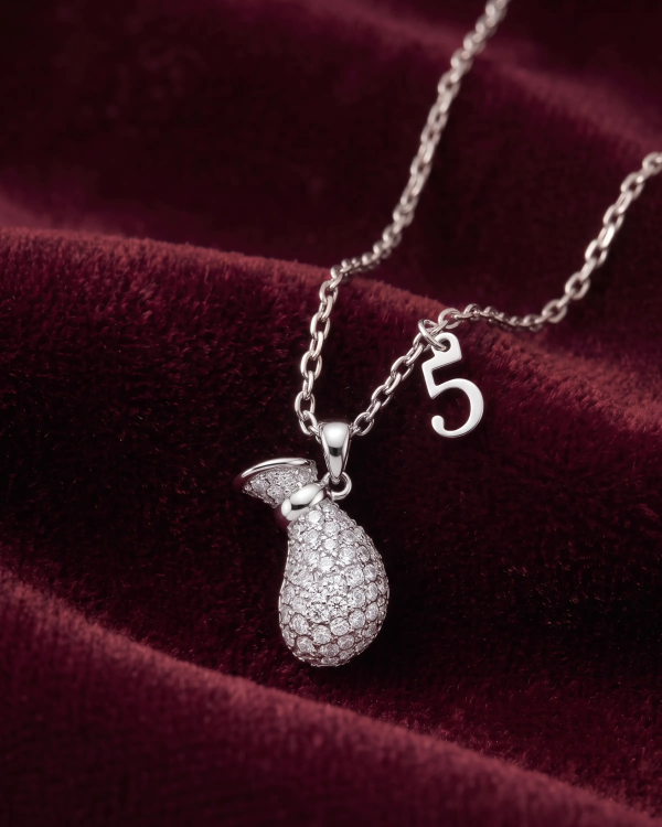 Silver Pave Pouch Pendant Necklace