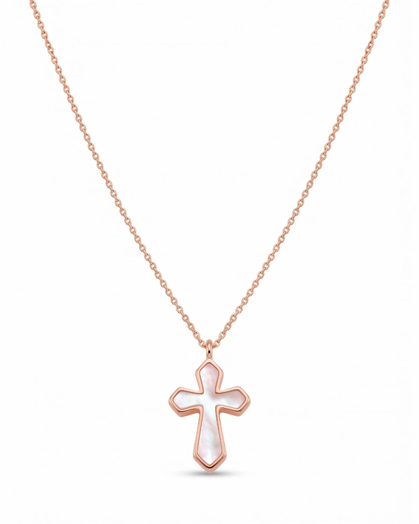 Rose Gold Mother of Pearl Cross Pendant Necklace