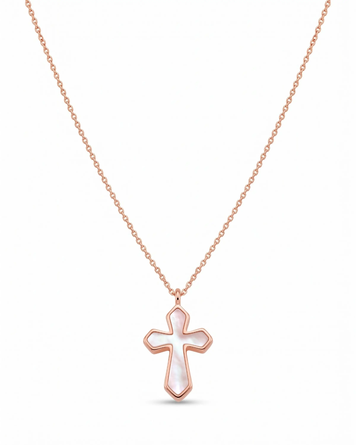 Rose Gold Mother of Pearl Cross Pendant Necklace