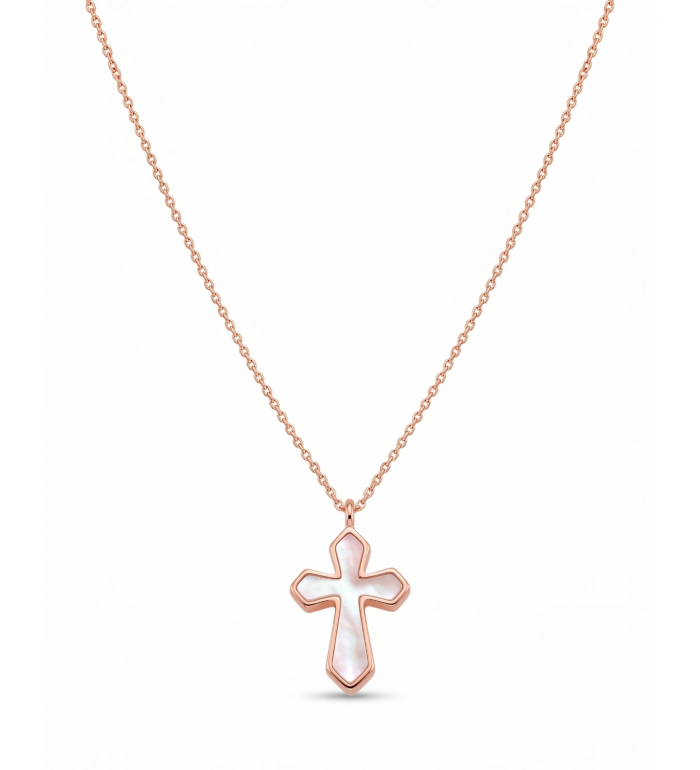 Rose Gold Mother of Pearl Cross Pendant Necklace
