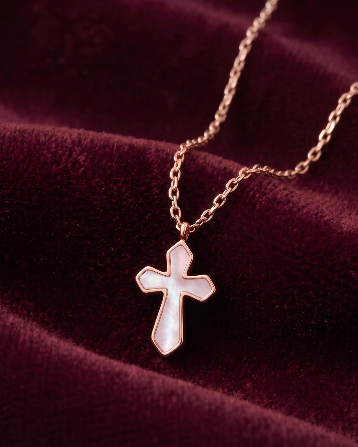 Rose Gold Mother of Pearl Cross Pendant Necklace