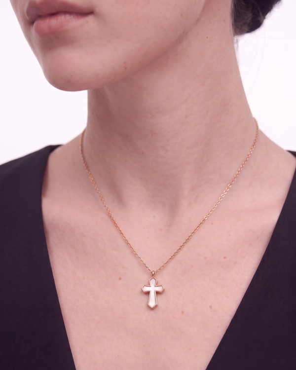 Rose Gold Mother of Pearl Cross Pendant Necklace