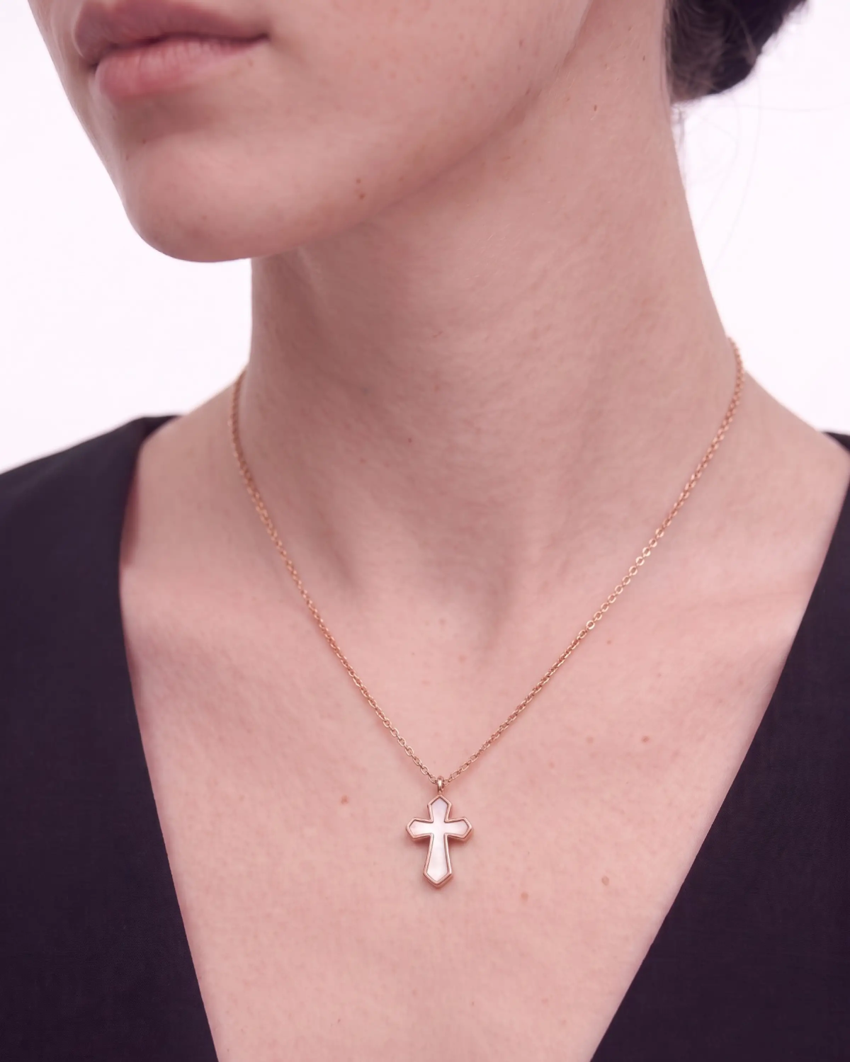 Rose Gold Mother of Pearl Cross Pendant Necklace