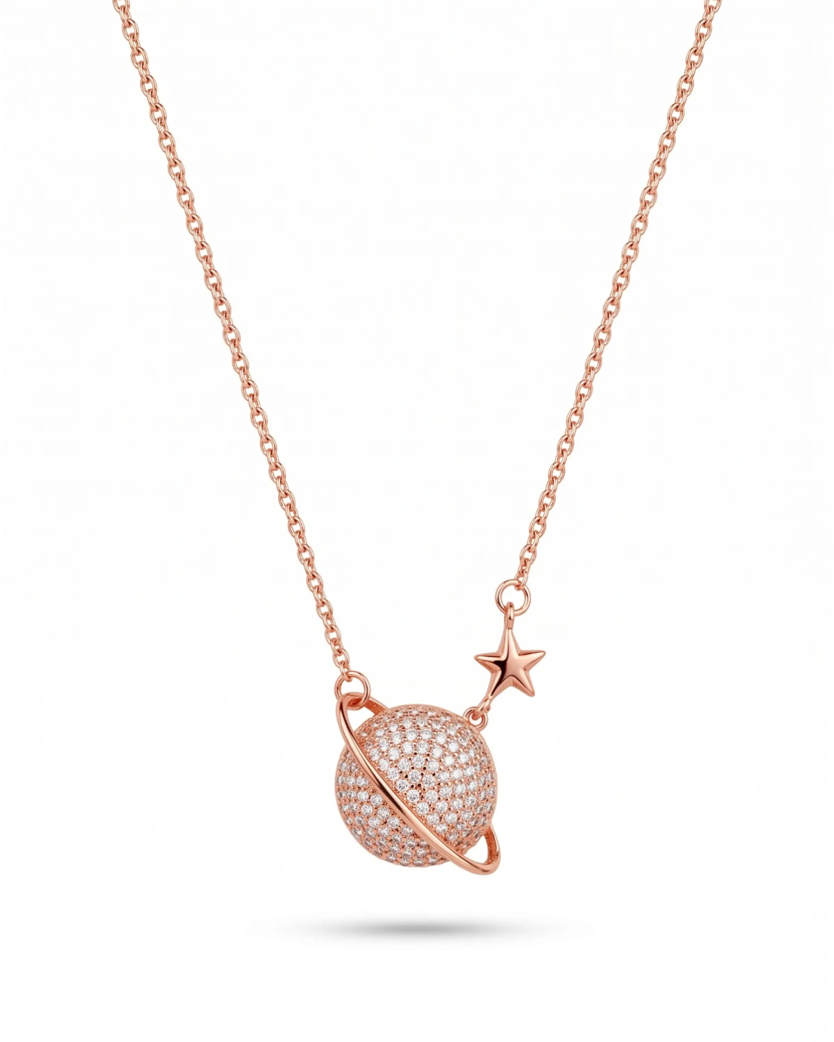 Rose Gold Pave Planet Pendant Necklace