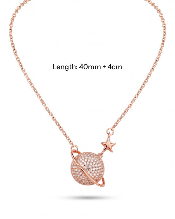 Rose Gold Pave Planet Pendant Necklace