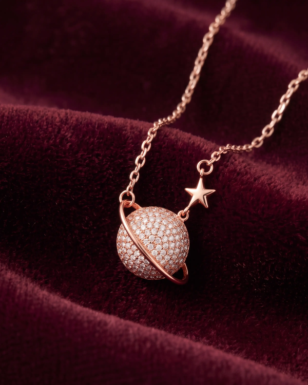 Rose Gold Pave Planet Pendant Necklace