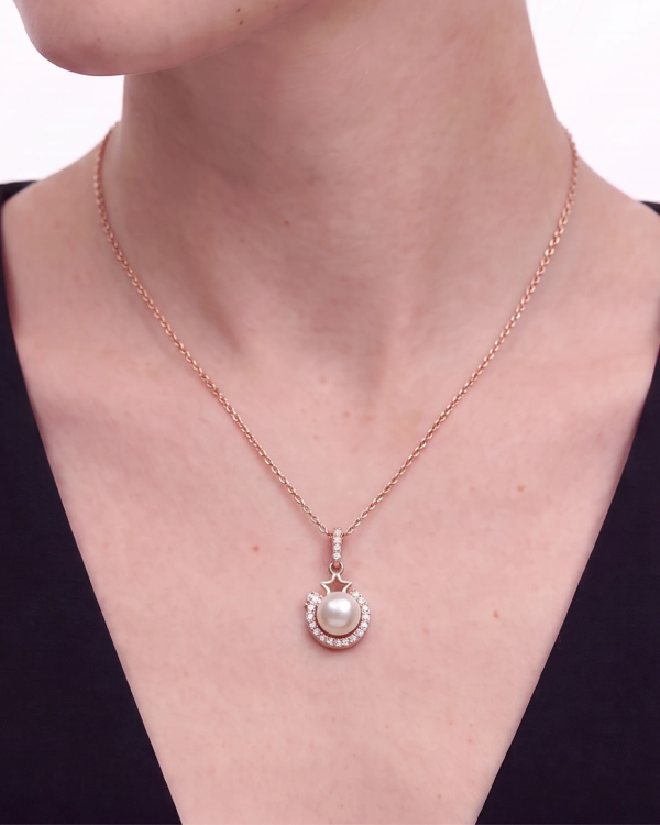 Rose Gold Pearl Halo Star Pendant Set
