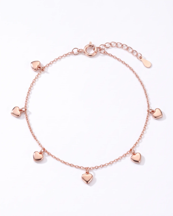 Rose Gold Puffed Heart Charm Harmony Anklet