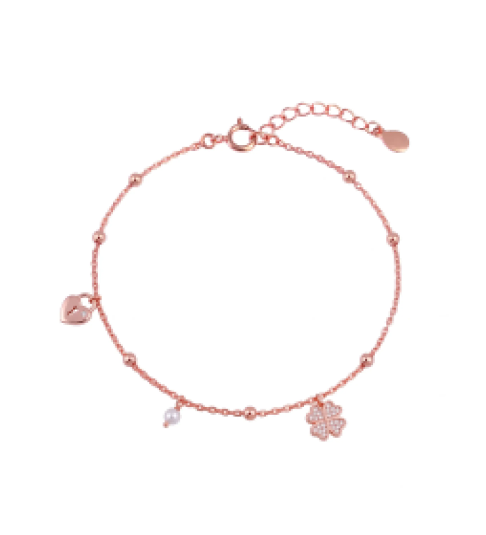 Rose Gold Clover and Heart Charm Harmony Anklet