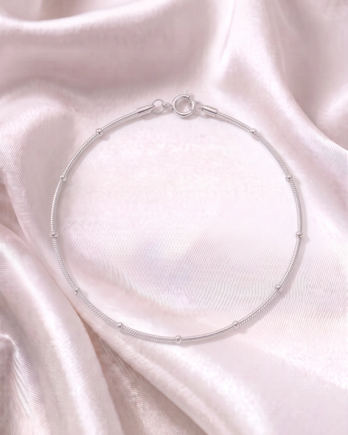 Silver Station Bead Anklet