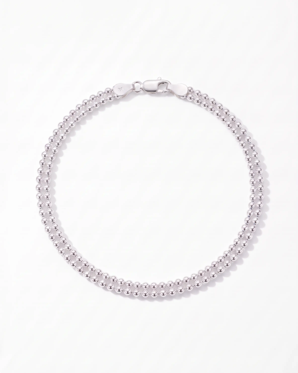 Silver Double Strand Bead Anklet