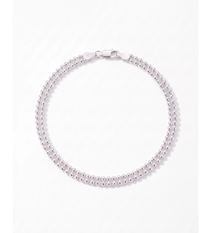 Silver Double Strand Bead Anklet