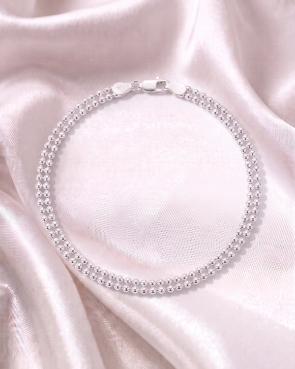 Silver Double Strand Bead Anklet