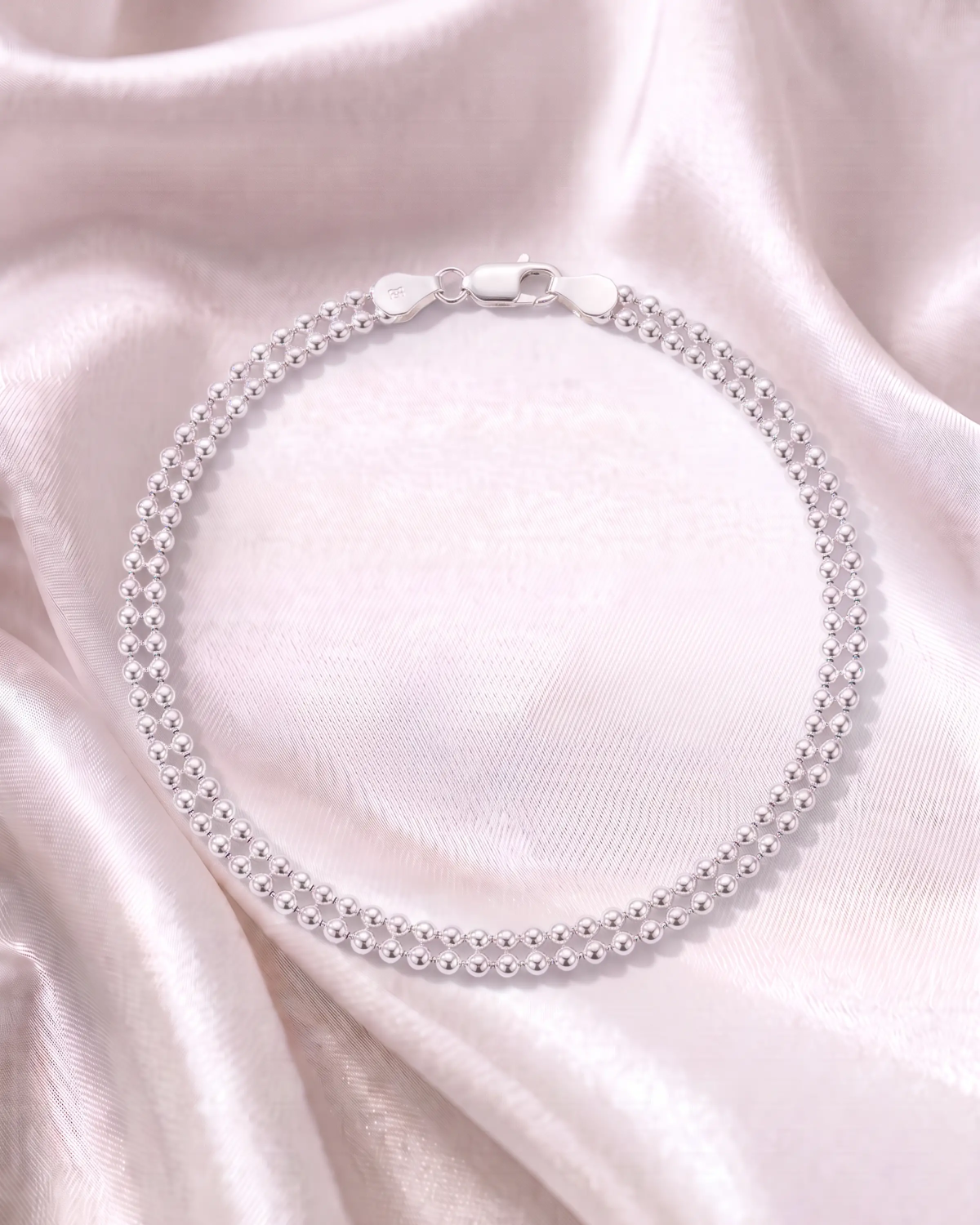 Silver Double Strand Bead Anklet