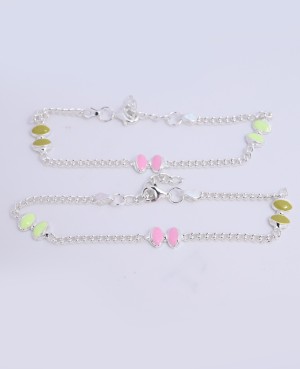 Dual-Tone Enamel Chain Anklet – Sterling Silver Trendy Foot Jewelry