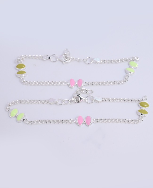 Dual-Tone Enamel Chain Anklet – Sterling Silver Trendy Foot Jewelry