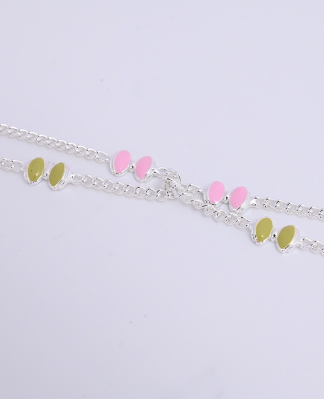 Dual-Tone Enamel Chain Anklet – Sterling Silver Trendy Foot Jewelry