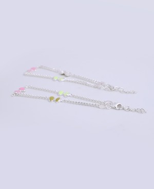 Dual-Tone Enamel Chain Anklet – Sterling Silver Trendy Foot Jewelry