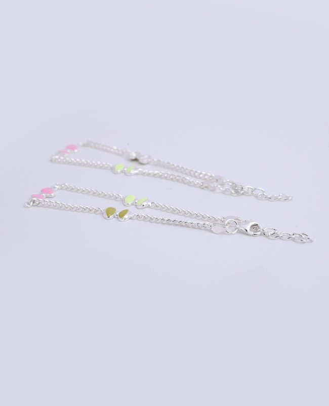 Dual-Tone Enamel Chain Anklet – Sterling Silver Trendy Foot Jewelry