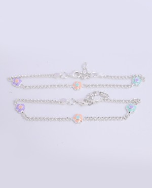 Baby Enamel Flower Anklet (Payal) – Sterling Silver Cute Foot Jewelry