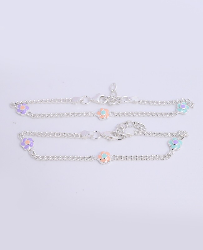 Baby Enamel Flower Anklet (Payal) – Sterling Silver Cute Foot Jewelry